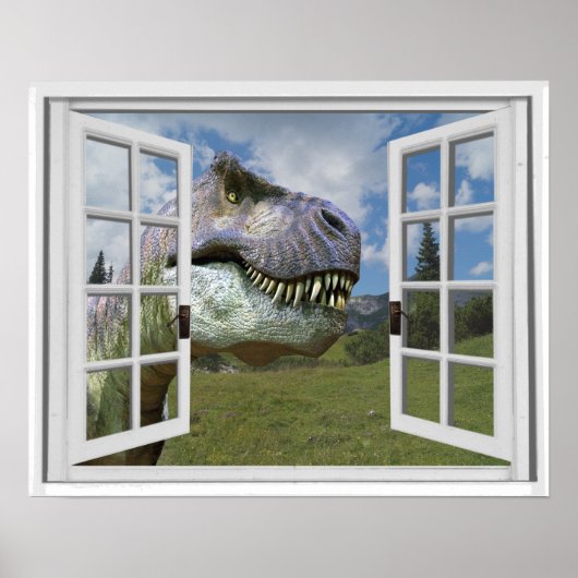 Poster Image de dinosaure T-Rex vue fausse fenêtre (Devant)