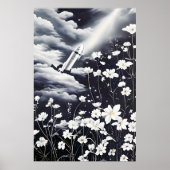 Poster Image de fleurs et d'une fusée dans le ciel (Devant)