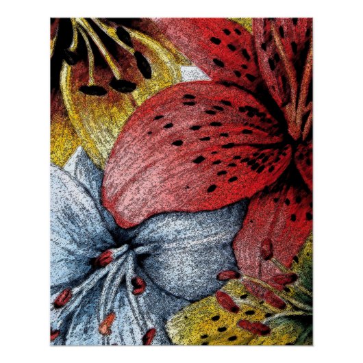 Poster image de lys jaunes et bleus art moderne (Devant)