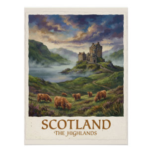 Poster Image de voyage vintage des Highlands écossais
