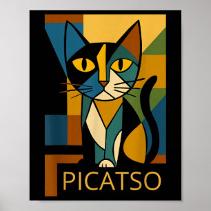 Poster Image drôle de chat Picatso - Style d'art cubisme
