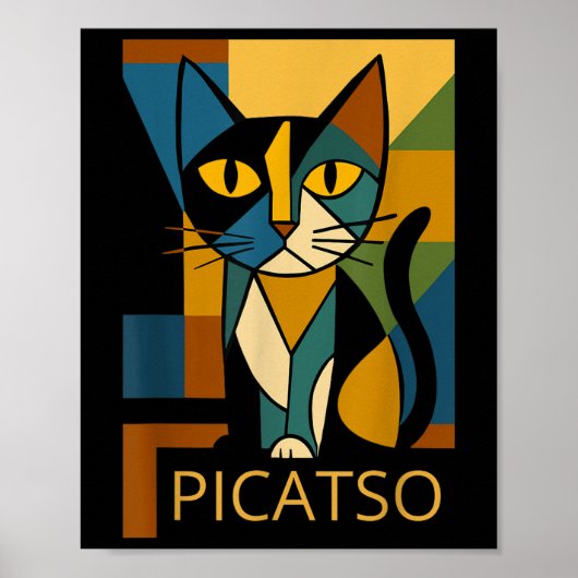Poster Image drôle de chat Picatso - Style d'art cubisme (Devant)