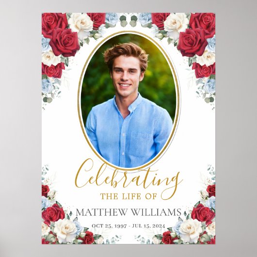 Poster Image Floral Bleu Blanc Rouge Funéraire Mémorial (Devant)