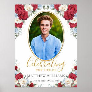 Poster Image Florale Rouge Blanc Bleu Funérailles Mémoria