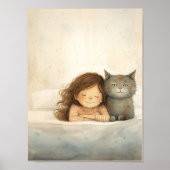Poster Image mignonne de petite fille et chat (Devant)