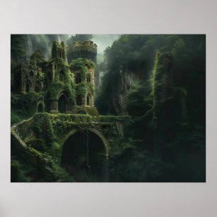 Poster Image mystique d'un château couvert de mousse