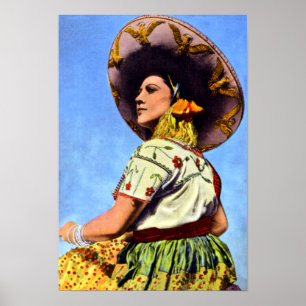 Poster Image vintage de Senorita en tenue traditionnelle