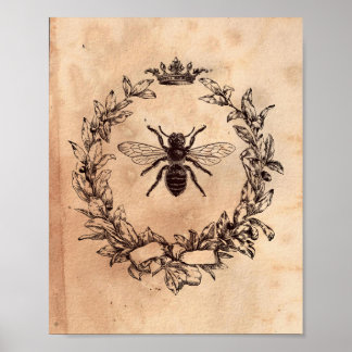 Poster Image vintage Queen Bee Honeybee Tea Sardé Papier