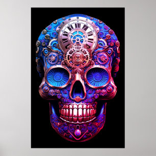 Poster Images de crâne de sucre bleu et noir sur un mur