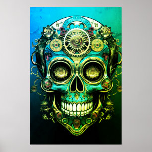 Poster Images de crâne de sucre Cool Green + Blue Guy sur