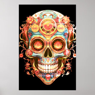 Poster Images de crâne de sucre Guy souriant lumineux sur