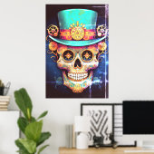 Poster Images de crâne de sucre Type cool avec un chapeau (Bureau à domicile)