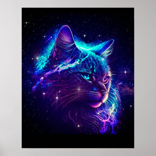Poster Imaginaire Abstrait Cute Galaxy Space Kitty Chat (Devant)