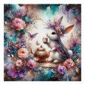Poster Imaginaire Art Purple Turquoise Aquarelle Bunny Te (Devant)