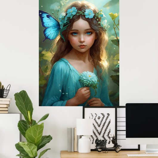 Poster Imaginaire Belle Cyan Green Fairy Girl (Bureau à domicile)