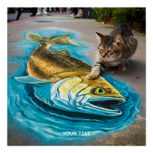 Poster Imaginaire Chat Cute Fish Road