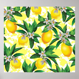 Poster Imaginaire citron : Motif Floral Créatif