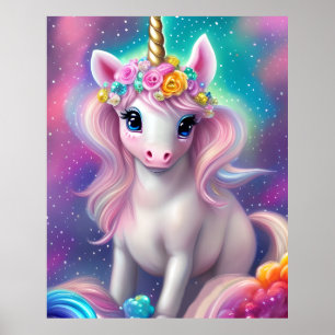 Poster Imaginaire coloré Kawaii Unicorn