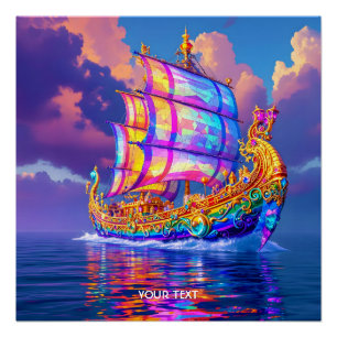 Poster Imaginaire Couleurs arc-en-ciel mignon navire
