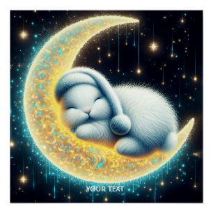 Poster Imaginaire Cute Bunny Crescent Lune