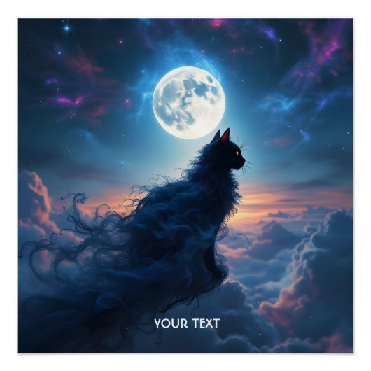 Poster Imaginaire Cute Cat Moon Nuages (Devant)
