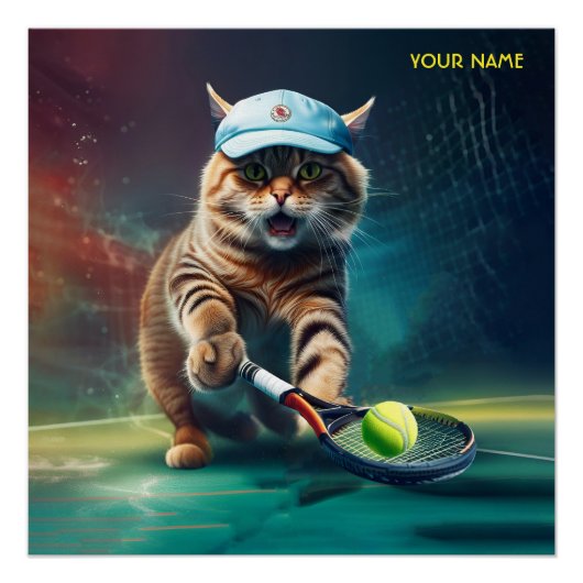 Poster Imaginaire Cute Chat Jouant Au Tennis (Devant)