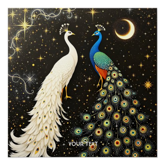Poster Imaginaire Cute Duo Peacocks Abstraits (Devant)