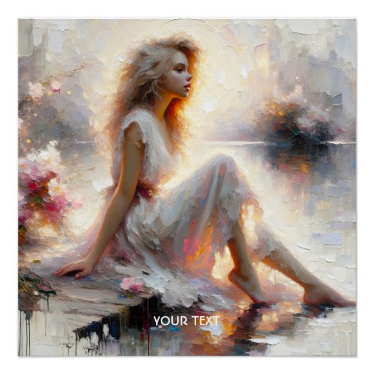 Poster Imaginaire Cute Impasto fille lever de soleil (Devant)