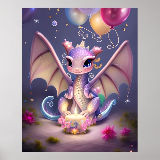 Poster Imaginaire Cute Kawaii bébé dragon, (Devant)