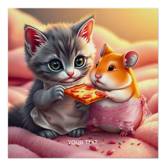 Poster Imaginaire Cute Kitten Hamster Pizza (Devant)