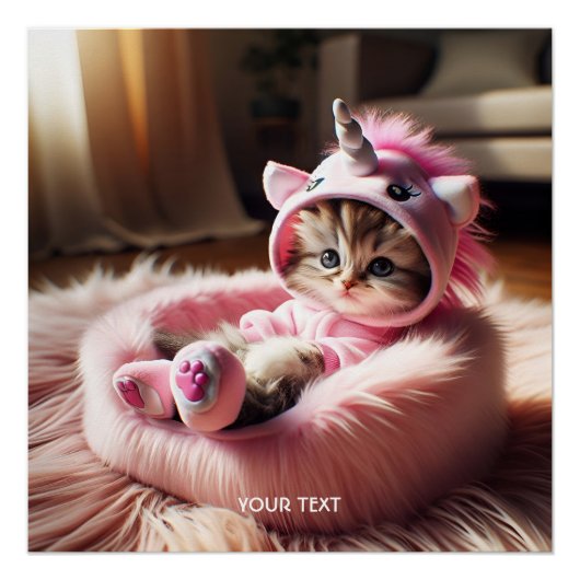 Poster Imaginaire Cute Kitten Unicorn Lit (Devant)