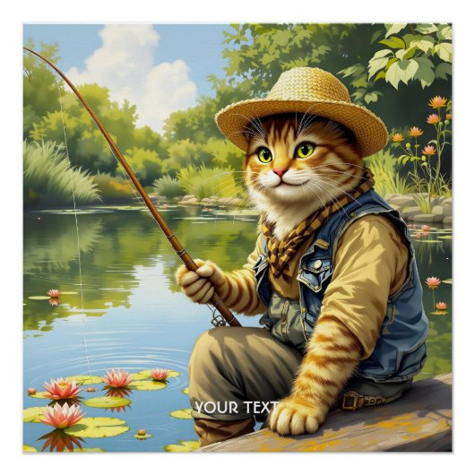 Poster Imaginaire Cute Lake Chat Fishing (Devant)