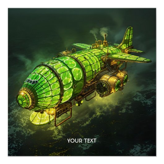 Poster Imaginaire Cute Lime Steampunk Plane (Devant)