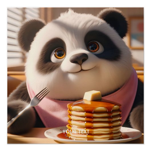 Poster Imaginaire Cute Panda Manger Pancakes (Devant)