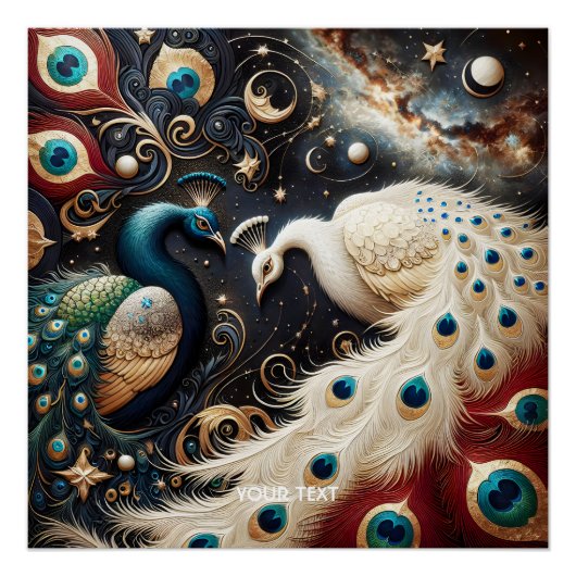 Poster Imaginaire Cute Peacocks Crescent Plumes (Devant)