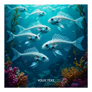 Poster Imaginaire Cute Skeleton Fish School
