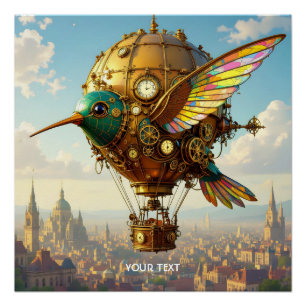Poster Imaginaire Cute Steampunk Bird Sky