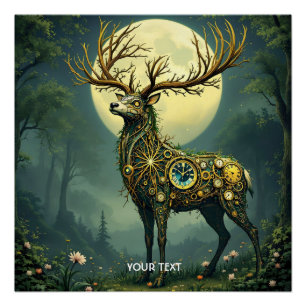 Poster Imaginaire Cute Steampunk Deer Forest