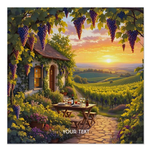 Poster Imaginaire Cute Vineyard Cottages Fields (Devant)