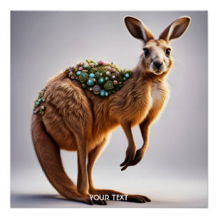 Poster Imaginaire Cute Vivid Kangaroo Portrait Fleurs