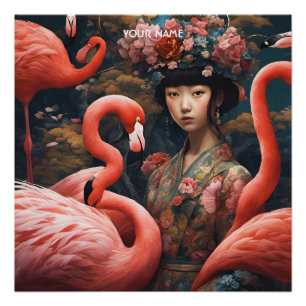 Poster Imaginaire Cute Vivid Romantic Girl Flamant rose