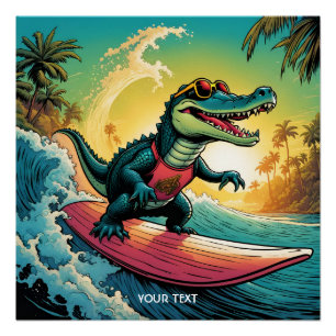Poster Imaginaire Cute Vivid Surf Crocodile Vague