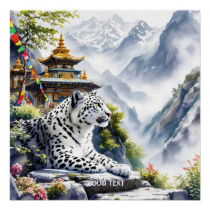 Poster Imaginaire Cute White Leopard Mountains
