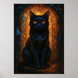 Poster Imaginaire de chat noir en verre tendu