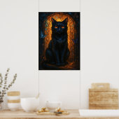 Poster Imaginaire de chat noir en verre tendu (Cuisine)
