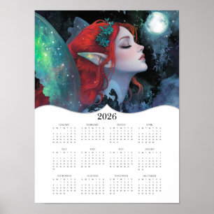 Poster imaginaire de fées Red Green 2026 Calendrier de l'