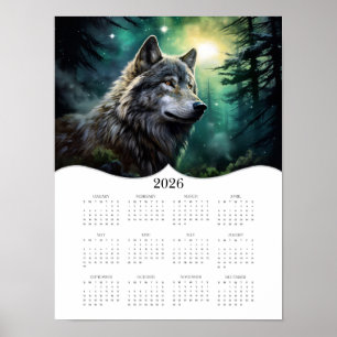 Poster imaginaire de loup céleste 2026 Art Calendrier de 