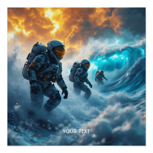 Poster Imaginaire de mignons astronautes tempête mer (Devant)