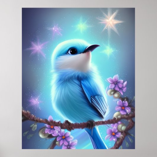 Poster Imaginaire détaillé Cute Kawaii oiseau bleu bébé (Devant)