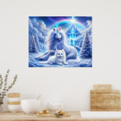 Poster Imaginaire d'hiver avec belle licorne et Kitten (Cuisine)